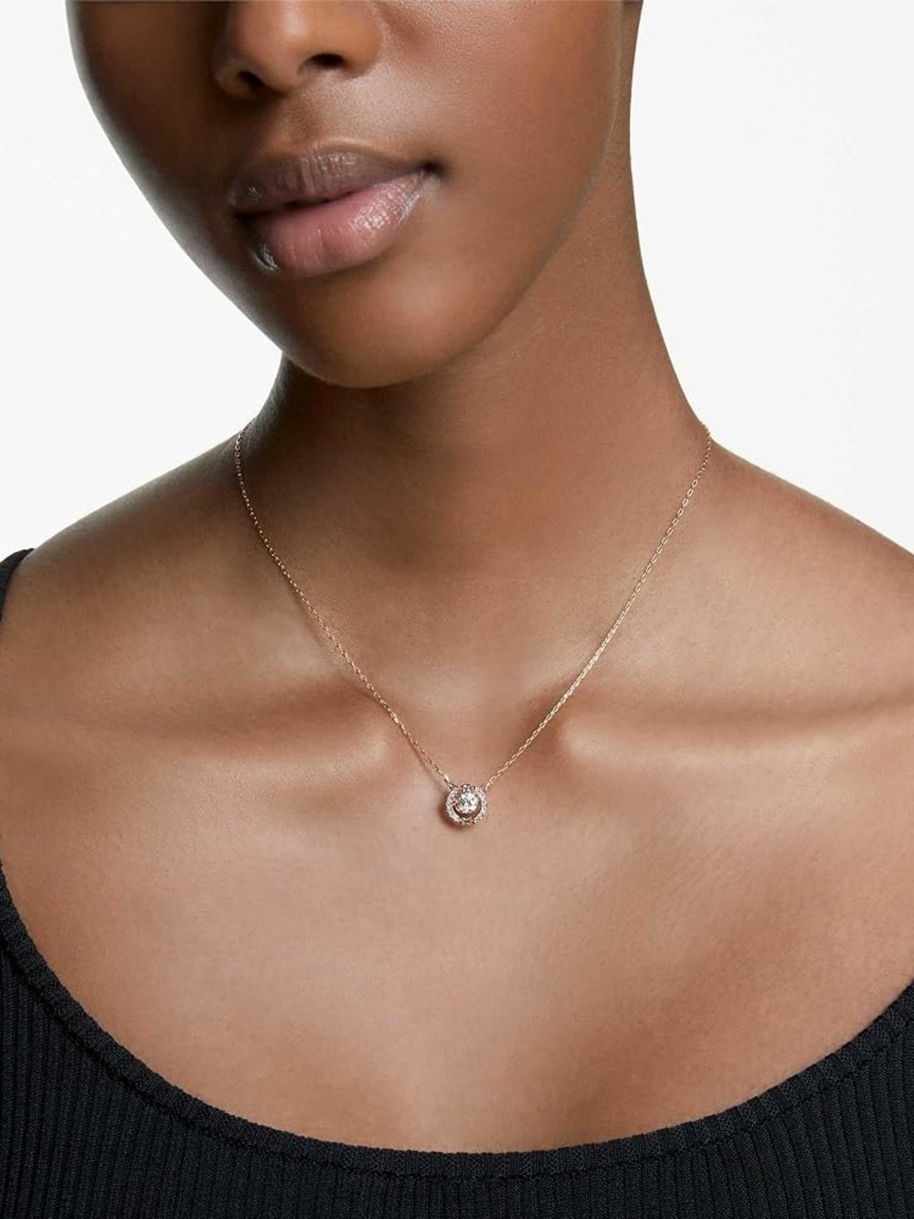 Swarovski Gold Halo Pendant Necklace with Clear Stone